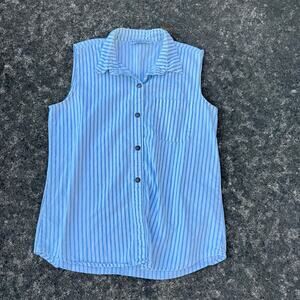Vintage STAMPED USA Blue & White Striped Sleeveless Blouse Size M